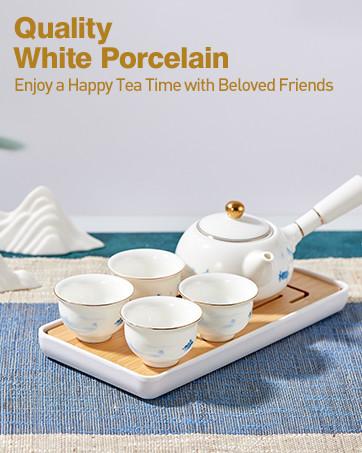 Conjunto de chá de Kung Fu Conjunto de chá de porcelana Gongfu 6.7oz Com bandeja de bambu