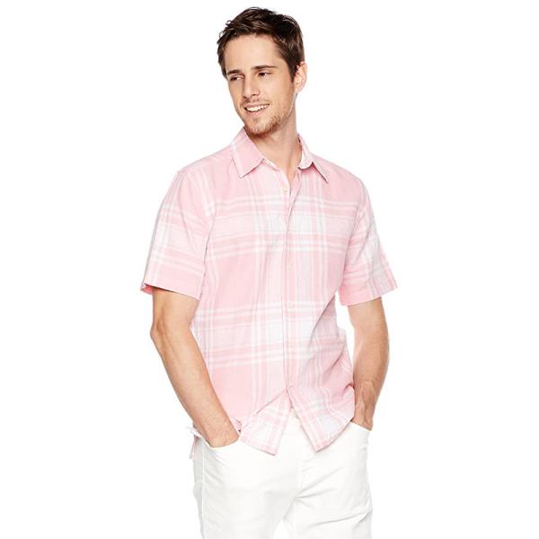 45% Cotton light Pink Check Shirt Mens Standard Fit Open Placket With Buttons