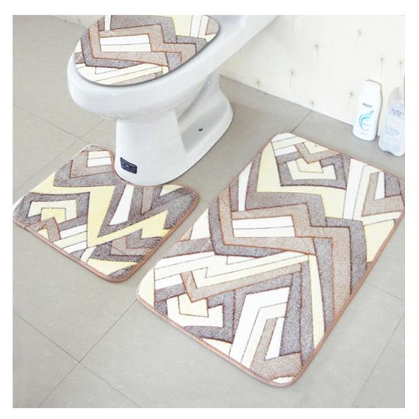 Waterproof Polyester 3pc Bathroom Rug Set Toilet Lid Covers