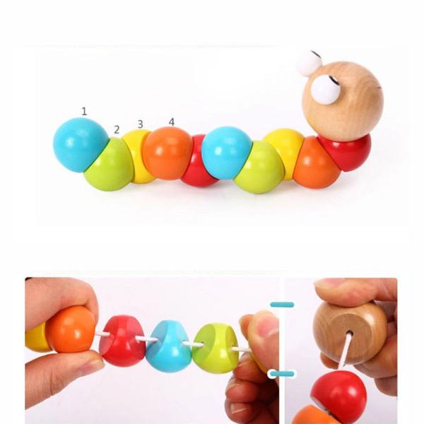 New Rainbow Worm Twist Puppet Cognition Fun Educational Toys Changeable Shape Wooden Blocks Kids Colorful Caterpillar Ba