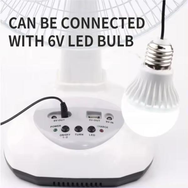 14 Inch 2 Speeds Solar Powered Oscillating Fan Solar Desk Fan With LED Light Bulbs