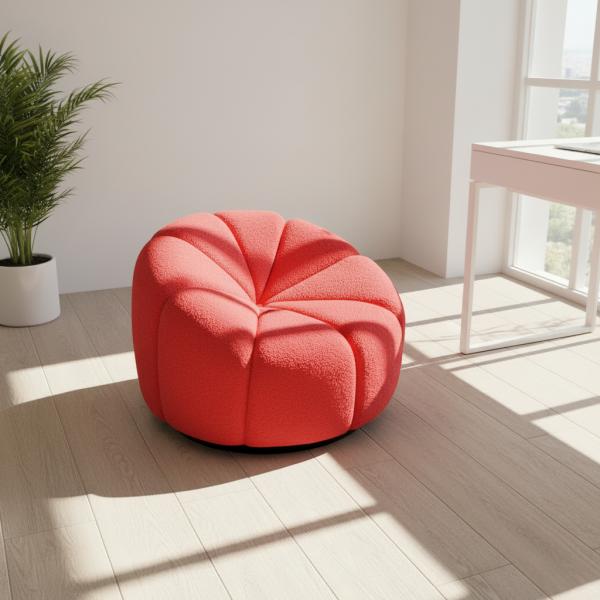 Single Seat Lazy Recliner Sofa with Pumpkin Design Small Comfy Accent Chair for Bedroom or Living Room Filled with Sponge