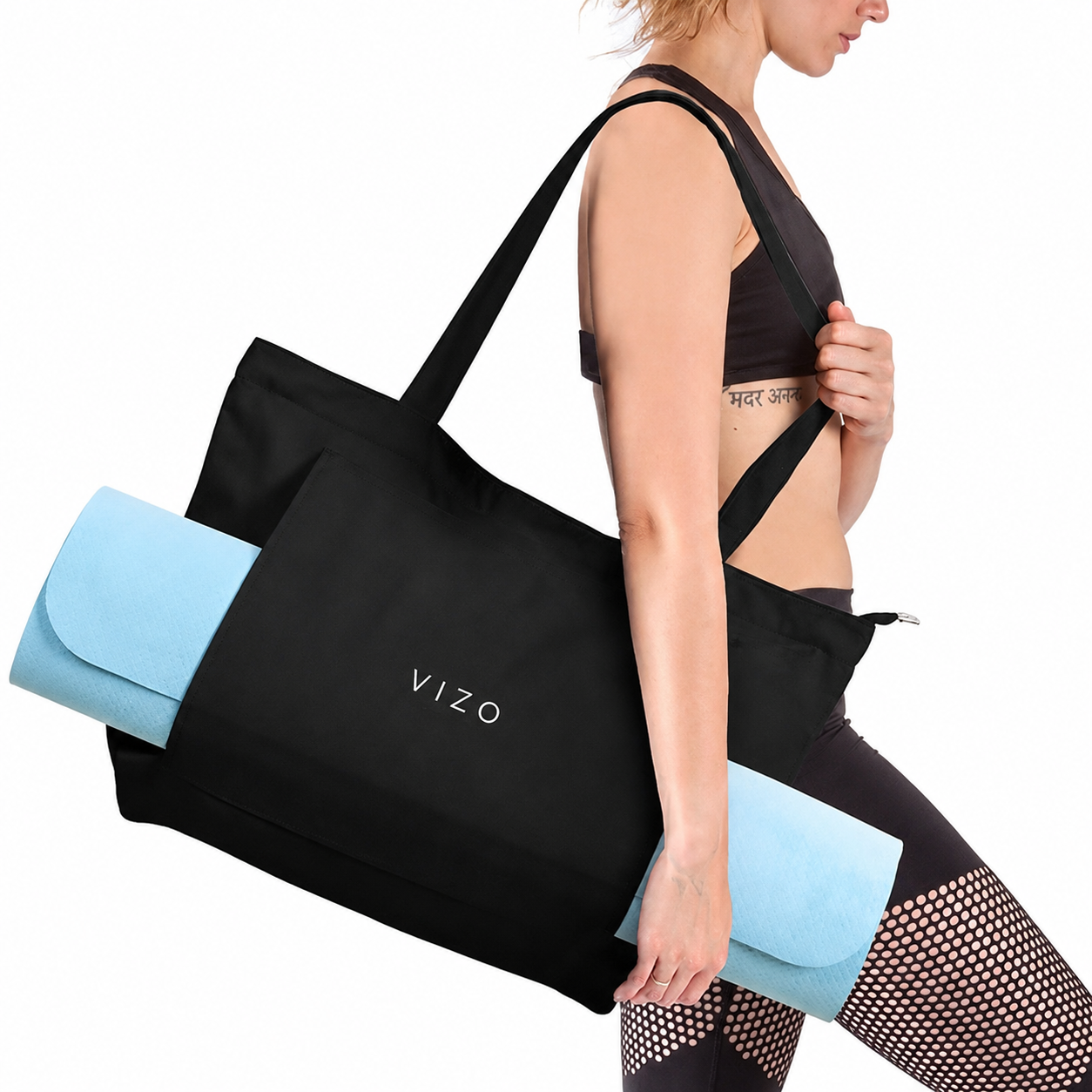 Large Yoga Mat Tote Bag with Mat Holder & 14-Inch Laptop Compartment, Multi-Pocket Yoga Gym Bag for Women, Pilates, Fitness & Travel | VIZO