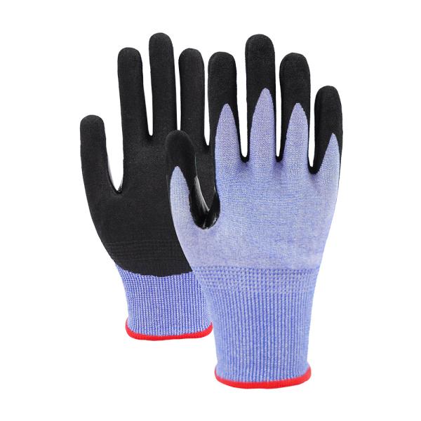 Guantes resistentes a cortes ANSI A2 de calibre 18, guantes de trabajo de nitrilo de arena