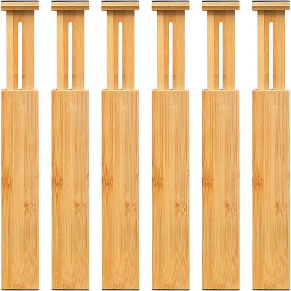 Desenhos personalizados divisores de gavetas de madeira de bambu ajustáveis para organização personalizada
