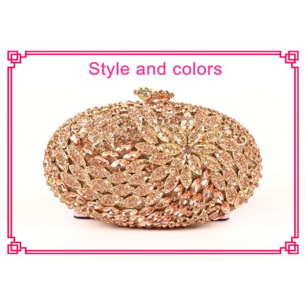 Oval Shape Luxury Stone Clutch Bag  Bridal Wedding With Rose Crystal