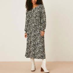 Custom Logo Elastic Waist Dress Zebra Print Long Sleeve For Women Clothing
