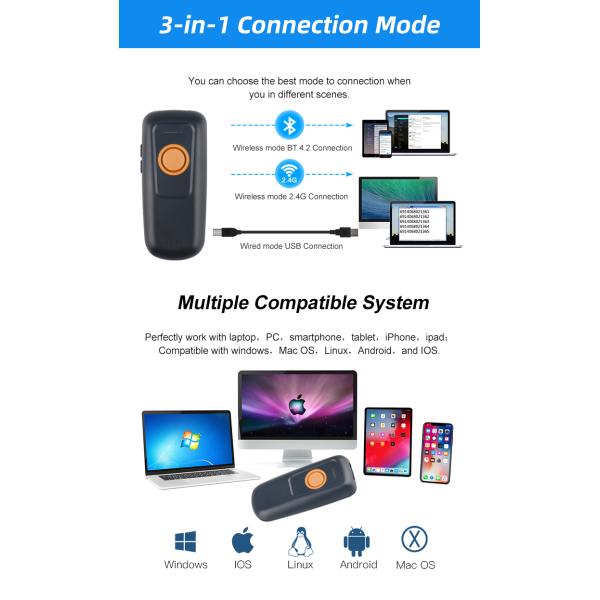 High Decoding Speed 1D CCD Portable Bar code Readers Wireless Laser Barcode Scanner