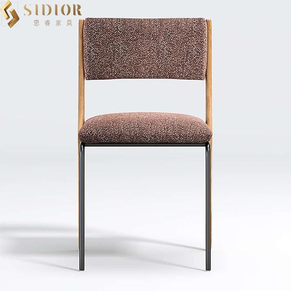 H83cm Nordic Fabric Luxury Upholstered Dining Chairs With Solid Wood Legs