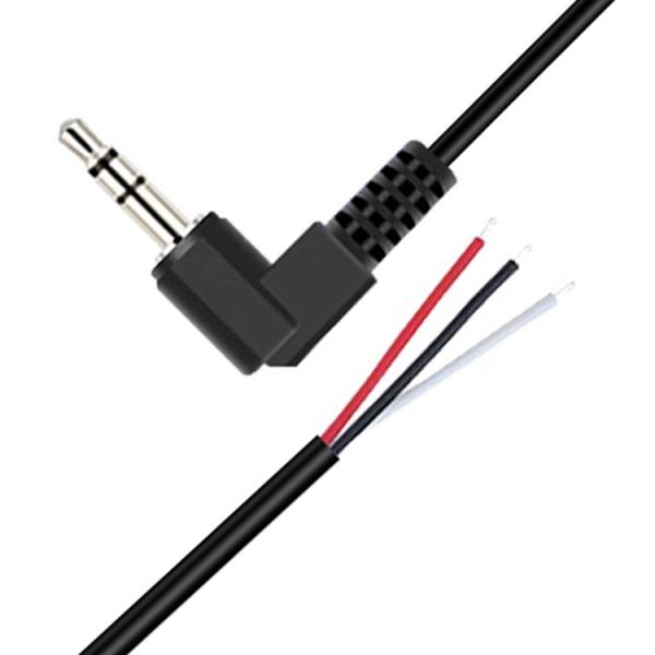 90 Degree Right Angle 3 Poles TRS 3.5mm Stereo Audio Jack to Stripped Pigtail Tinned Bare Wire End Cable