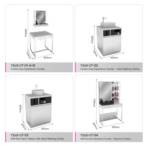 Skincare Promotional Display Table Gray Stainless Steel Premium Store Showcase For Skincare Store Design And Makeup Store Decoration