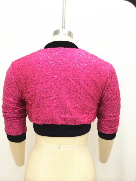 Black Edged Hip Hop Dance Costumes Sequin Half Length Jacket With Front Centre Zipper Half Length Sleeves