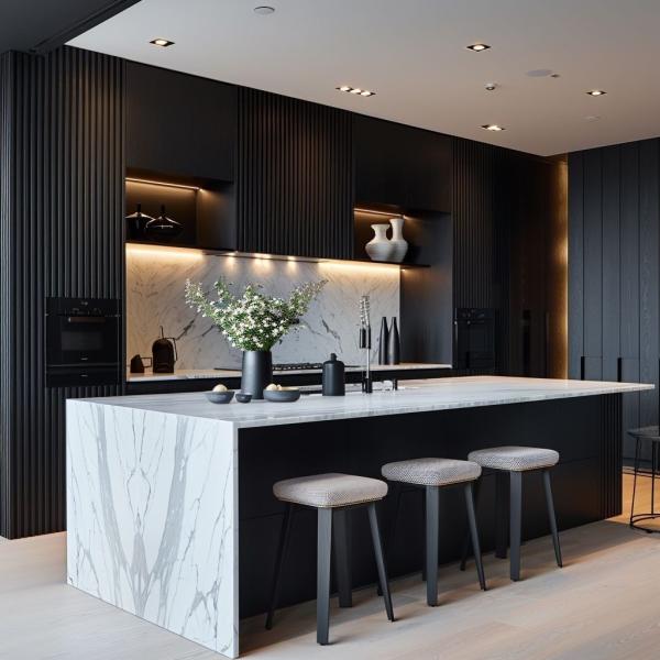 Custom Solid Wood Kitchen Cabinets Luxury Ash Wood Design with Soft-Close Hinges & Quartz Countertop