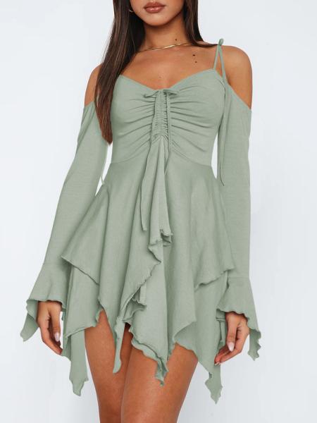 Namoro Solid Halterneck Vestido Clássico Ruffle Rim Vestido Casual Para Mulheres Vestidos de Noiva