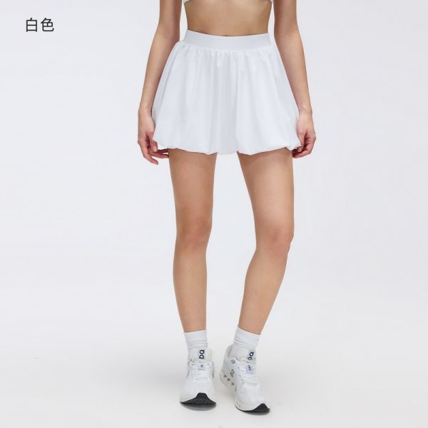 White High Waist Bubble Hem Tennis Skirt with Built-in Shorts for Active Wear
