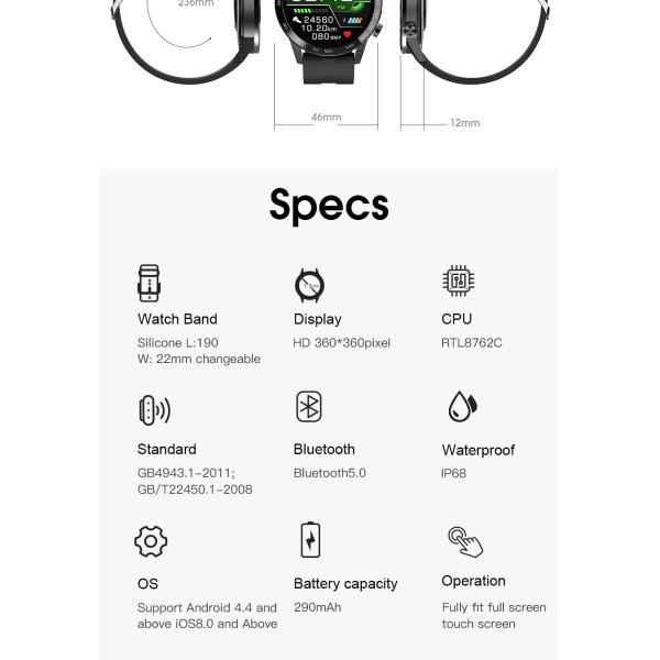 L26 Smartwatch 370mAh Lithium Battery ECG Waterproof Sports  apply To Huawei