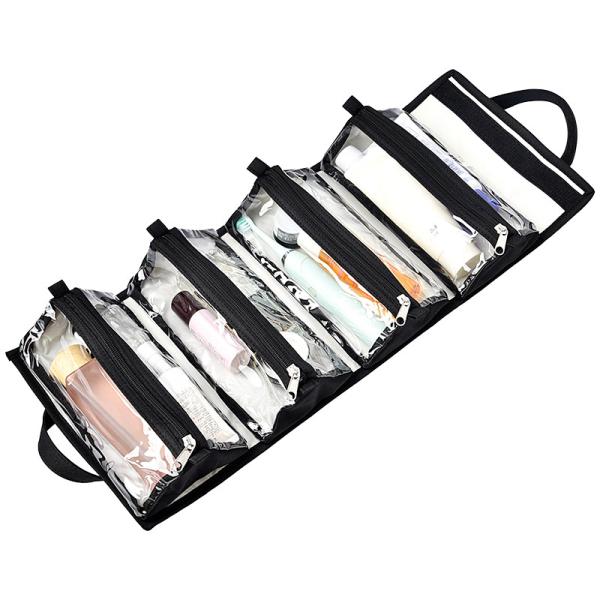 Sac de toilette personnalisé suspendu à grande échelle, sac de maquillage en PVC séparé 9X5