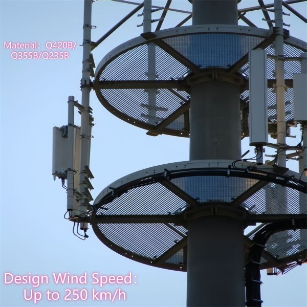 12 33M Offshore Marine Grade Steel Telecommunication Monopole Tower Salt Spray Resistant For Sea Platform