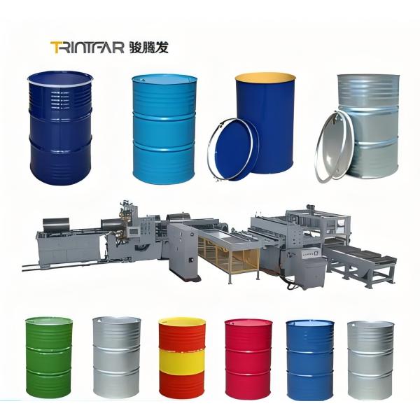 50-gallon automatic steel drum welding machine production line.This manufacturer produces and sells its own high-speed steel drum welding machine equipment, and uses automatic stacker arms for automat
