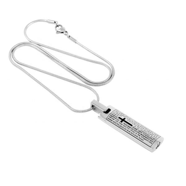 Classic Style Stainless Steel Cross Bible Cremation Pendant Necklace for Human Ashes