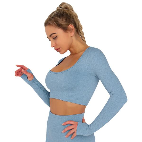 New Seamless knitted long-sleeved sports t-shirt quick-dry breathable running yoga dress top fitness
