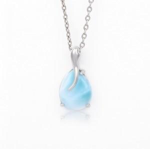 925 Larimar Sterling Silver Necklace Oval Cabochon Gemstones OEM