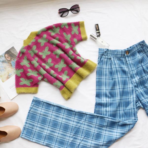 Short Sleeve Crop Top Knit Sweater Jacquard Woolen Sweaters For Ladies