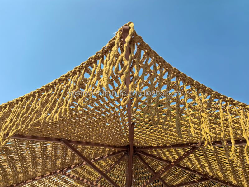 9 ft Yellow INS Trend Resort Umbrella Parasol Woven Crochet Umbrella Tassel Macrame Parasol