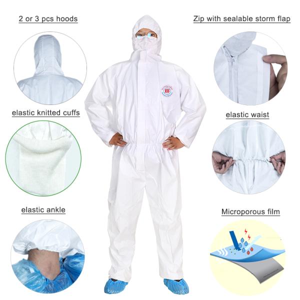 En14126 Microporous SF Overall Protective Clothing PP PE Laminated Full Body Gown