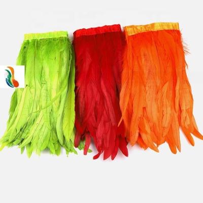 10-12 polegadas Frange de Penas de Galo Coque Trim com fita de fita satinada