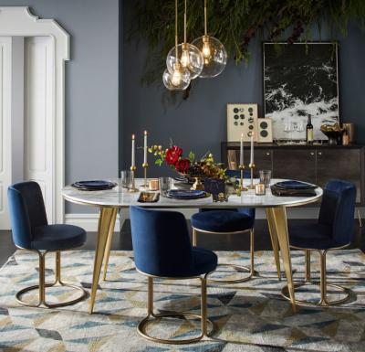 Unique Round Stainless Steel Base Velvet Dining Chair Golden chair for living room