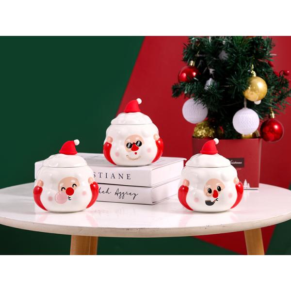 Christmas Occasion Coffee Mugs Custom Santa Cartoon Ceramic Mug with Lid Spoon Gift Set