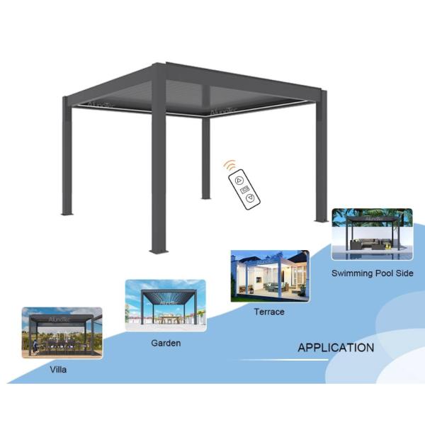 Электрический наружный дождевой экран Слат Слат Садовый навес Покрытый порошком беседка