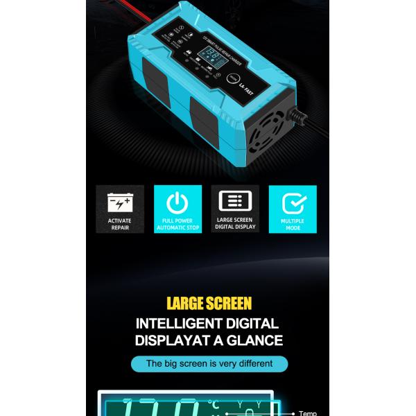 12V/24V Output 8a Pulse Repair Smart Fast Charger for Car Motorcycle Power Supply Adapter Included