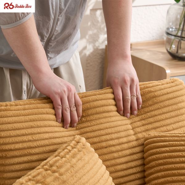 Minimalist Multifunctional Plush Corduroy Sofa Couch Sets Tan Yellow For Apartment
