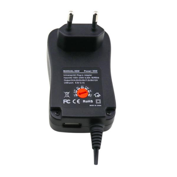 3-12V DC Output Adjustable 12W/30W Universal Power Supply Adapter with Multiple Connectors