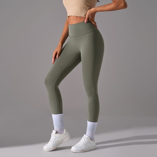 Lady's High Waisted Yoga Leggings Nylon Spandex Blend Tummy Control 7/8 Length