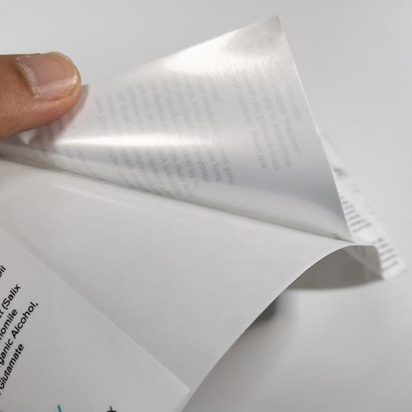 Glassine Waterproof Cosmetic Labels Lamination Pearlized BOPP Clear