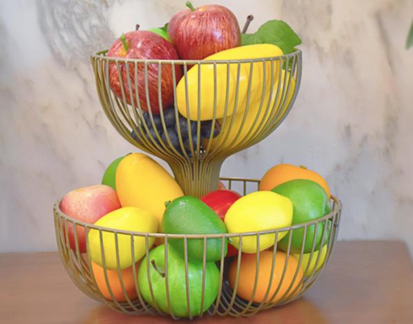 Customized Design Baking Black Iron 2-Layer Metal Fruit Plate 27*35*24CM