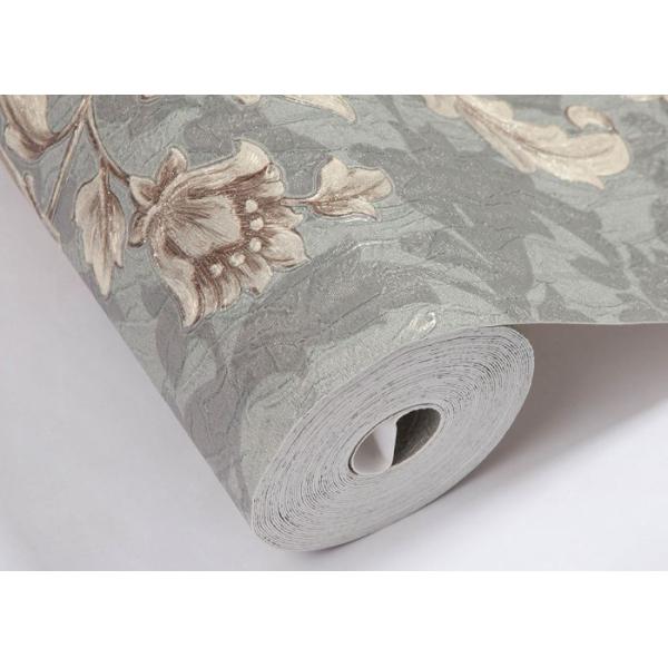 Rustic Embossed Washable Vinyl Wallpaper , Symmetrical Floral Pattern Wallpaper