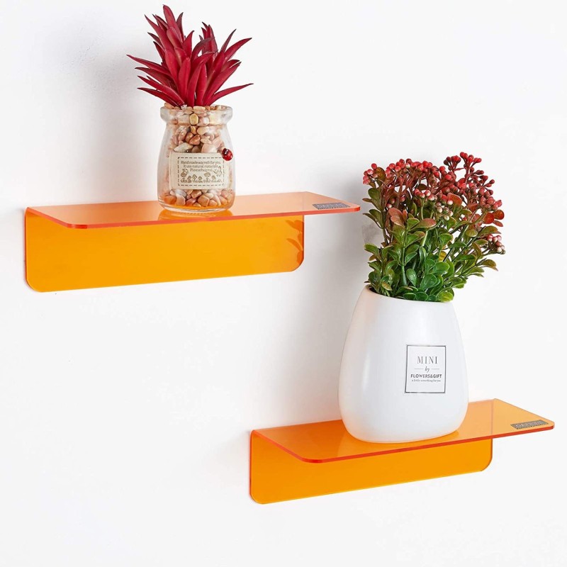 Single-Tier Wall-mounted Acrylic Rack with Floating Shelf and Clock Speaker Storage Perforation-Free for Pot Storage