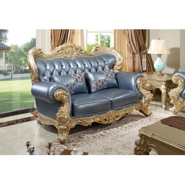 French style Luxury design of Living room Sofa sets 1+2+3 used Beech wood Carving and Import Italy Leather Furniture