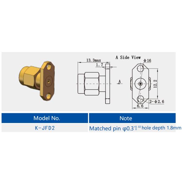 K мужской 2,92 мм латунь мужской 2-отверстие фланцевой PCB Mount RF Коаксиальный соединитель