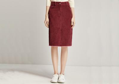 Red Corduroy Wrap Ladies Dress Skirt Knee Length Casual High Waist Skirt