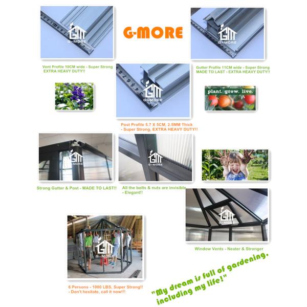 Aluminum Greenhouse-Hexagon Series-320 X 283 X 275CM-Dark Grey Color- PC or Glass