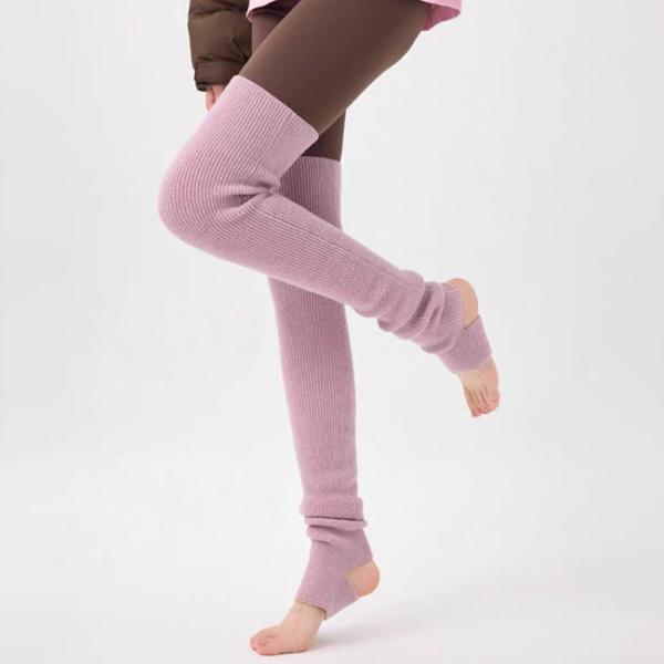Femmes à nervures au-dessus du genou chaussettes hautes chaussettes chauffantes pour les jambes sans orteils chauffantes pour les jambes pour le yoga et le ballet