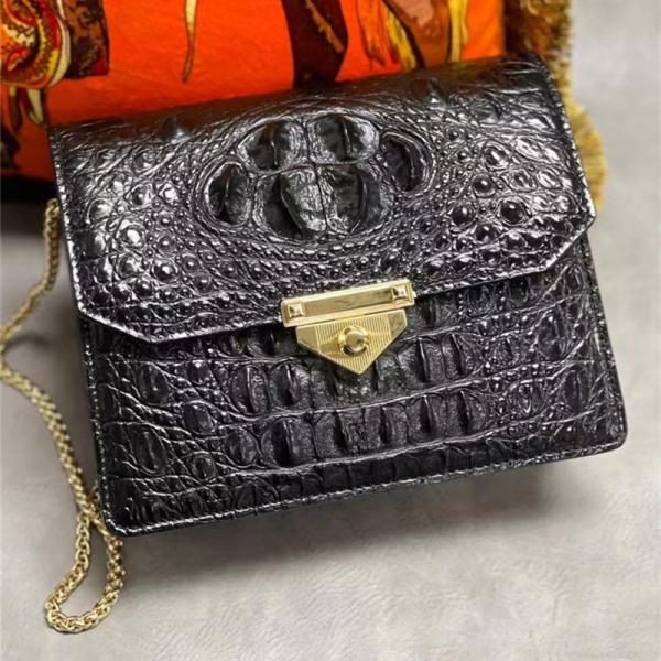 Authentic Crocodile Skin Women Flap Purse Genuine Alligator Leather Lady Small Chain Strap Bag Female Cross Shoulder Bag
