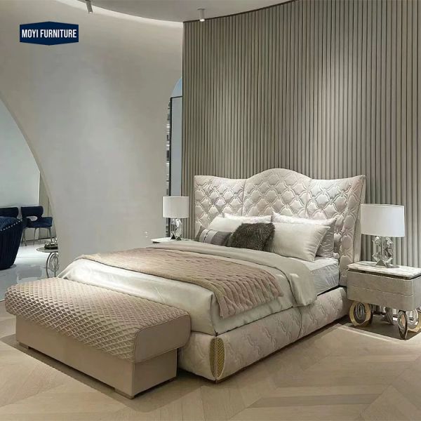 Oak Soft Bed Bedroom Furniture Set Velvet Italian Beds Extend Headboard Royal King Queen Tufted Bed Frame for Home