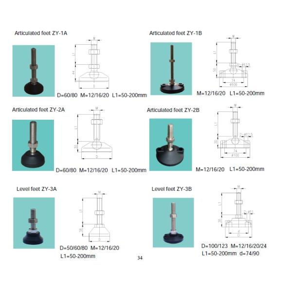 ZY-1A/1B/2A/2B/3A/3B ARTICULATED FEET CONVEYOR LEVELING FEET ADJUTABLE FOOT FOR CONVEYOR EQUIPMENT PA6 materials
