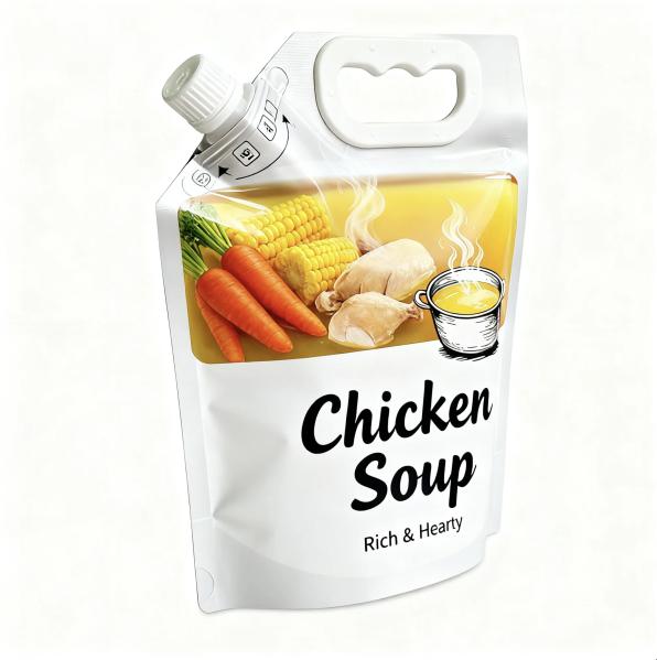 16 Ounce Soup Packaging Bags Soup Spout Pouch 500ml 1L 2L With Handle